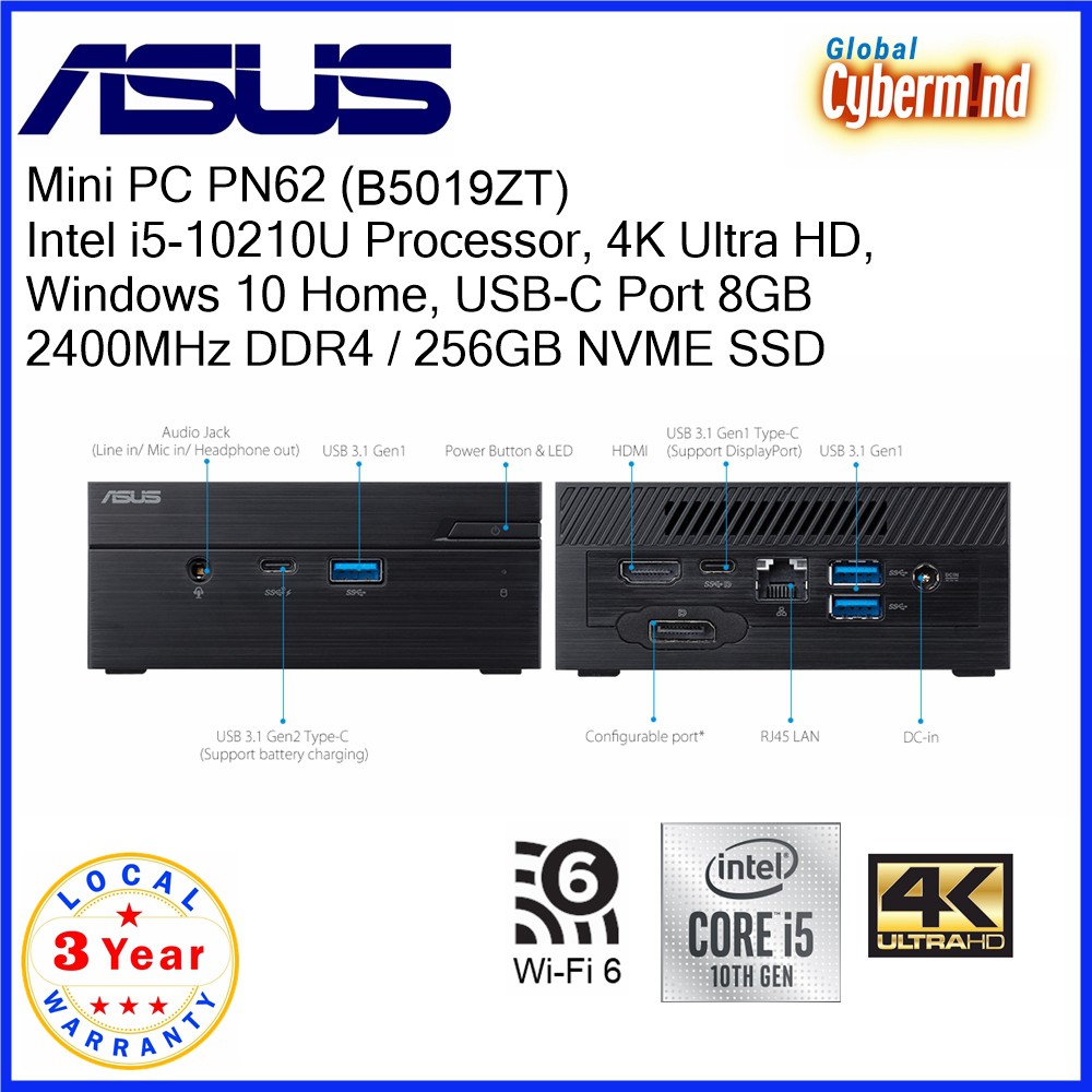 Asus Mini Pc Pn62 B5019zt Intel I5 u 8gb Ddr4 Wi Fi 6 Win 10 Home And Usb C Port Local Distributor Warranty Shopee Singapore