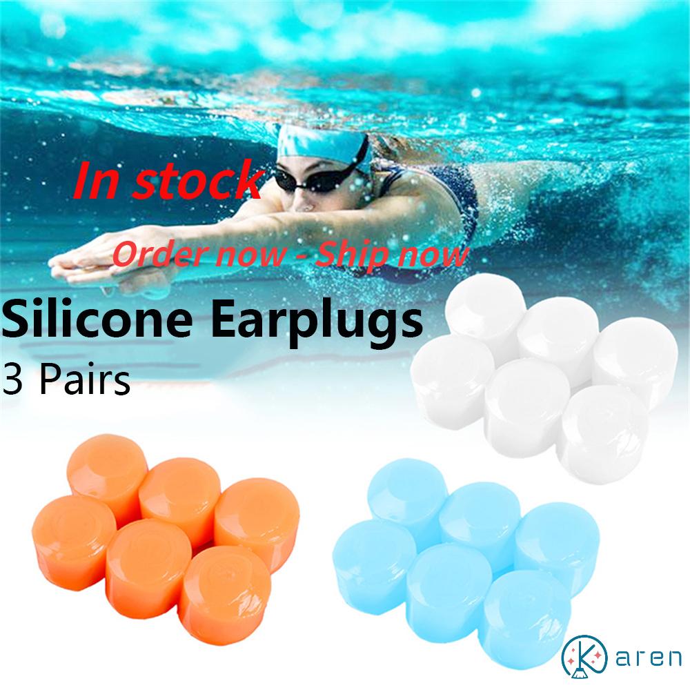 3 Pairs Waterproof Anti-noise Silicone Ear Plugs For Swimming Sleeping