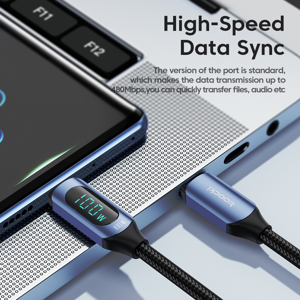 Toocki Type C to Type C Cable 100W PD Super Fast Charging Cable Digital Display For Samsung Xiaomi Type C USB Data Wire Cord