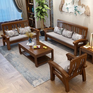 Modern Chinese Solid Wood Sofa Combination Living Room Furniture Home 1 2 3 Three Person Sofa Wooden Office Furniture Shopee Singapore