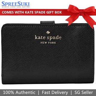 Image of Kate Spade Wallet In Gift Box Medium Wallet Staci Medium Compact Bifold Wallet Black # WLR00128