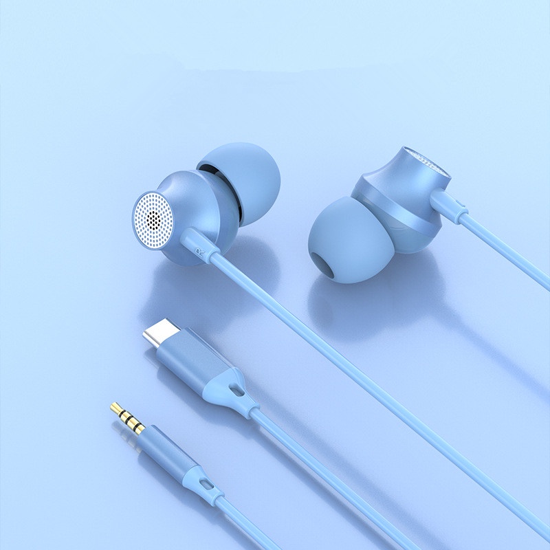 2022 New Type-C 3.5mm Metal Earphone In-ear Mic Wire Control Bass Headset Earbuds for Smartphones