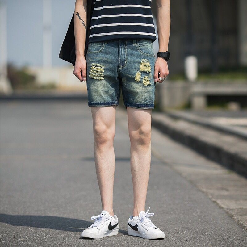 three quarter length denim shorts