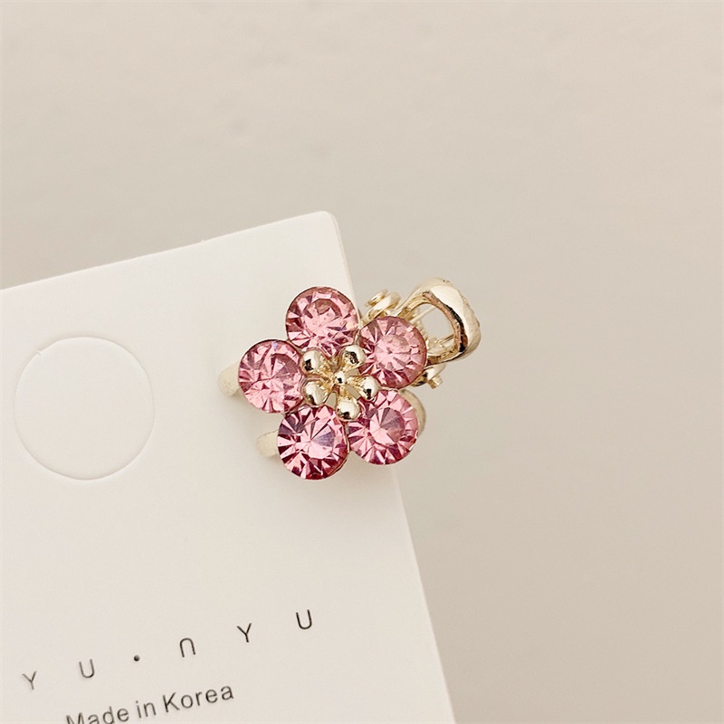 Image of Small Bangs Catch Clip 2021 New Crystal Flower Side Hairpin Net Red Mini Temperament Top Clip Hair Accessory #7