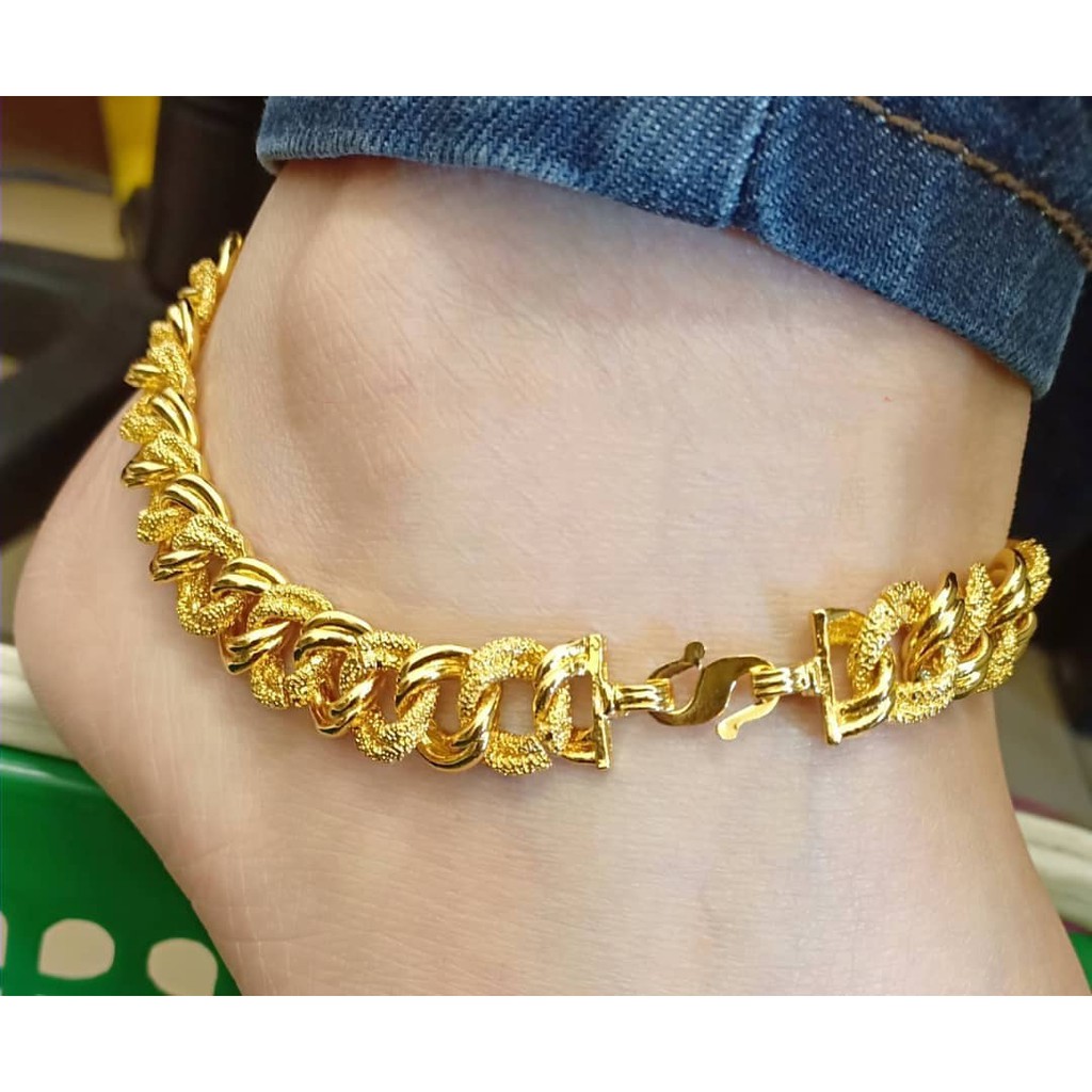 Cop 916 Ori Je De 18kgp Gold Korean Anklet Chain Gold Plated Shopee Singapore