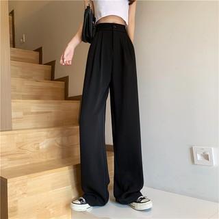 Women's Korean Wide Leg Pants High Waist Thin Casual Long Pants Plus ...