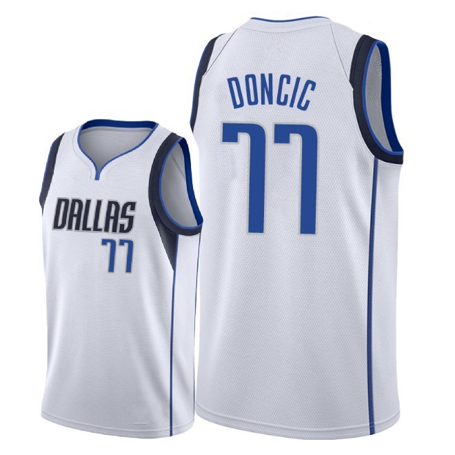 Atmungsaktive Vintage Sleevelesstops Sport Basketball T-Shirt Sport Top Kurzarm Basketball Fan Trikot Mann Luka Doncic # 77 Dallas Mavericks 