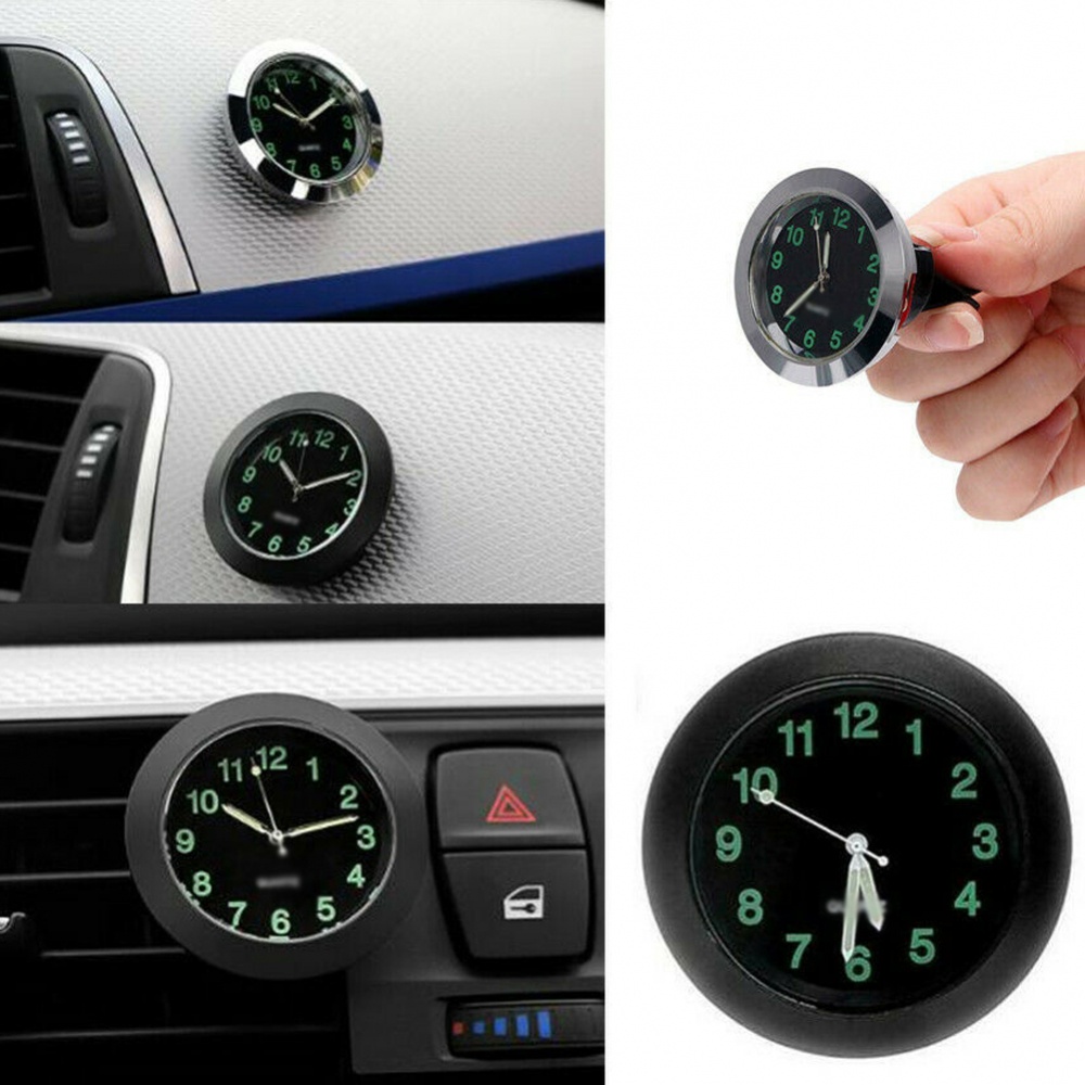 Black, Point Luminous + White idain Car Dashboard Clock Mini Vehicle Clock Decoration Air Vent Cilp 
