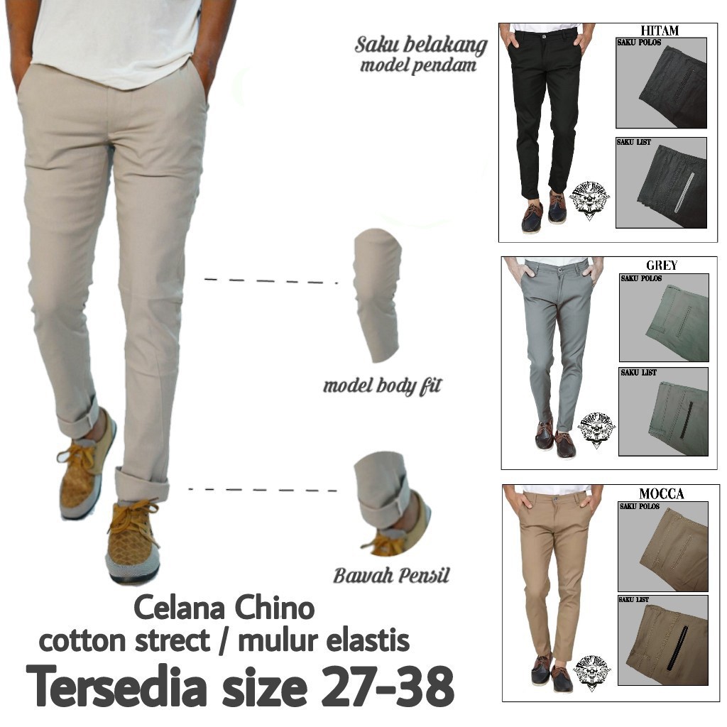 Zaraman Slimfit Skinny Long Pants Chino Ash Black Brown And Cream Shopee Singapore