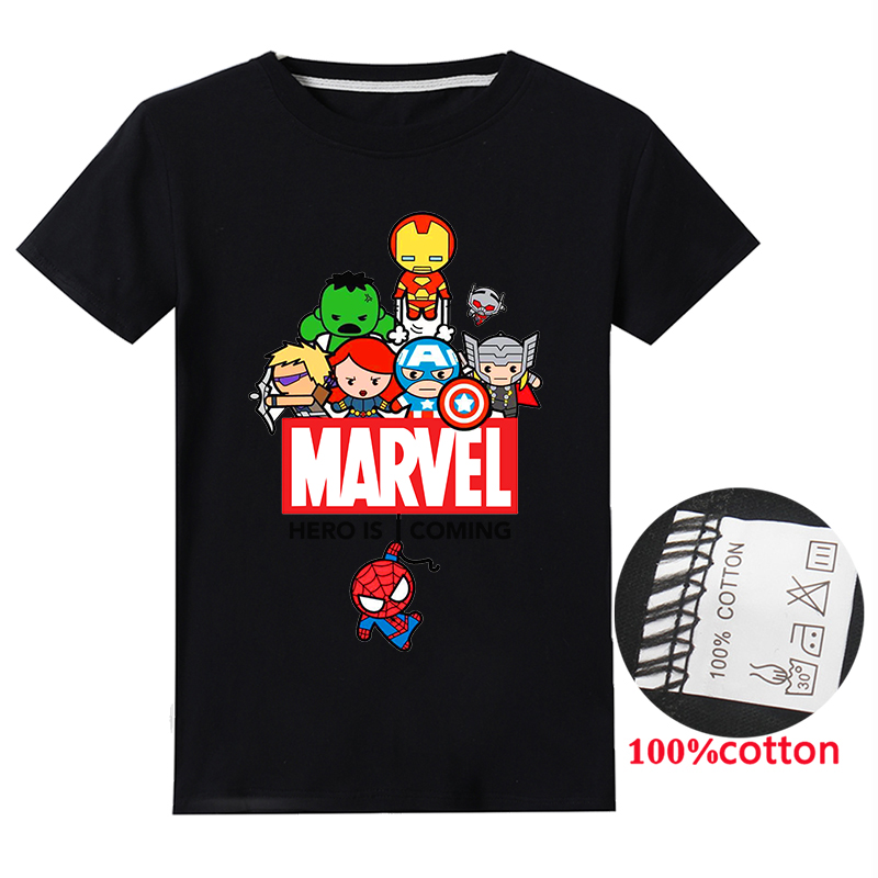 100% cotton 2020 New Hot cartoon Marvel Kids T-Shirts Spiderman ...