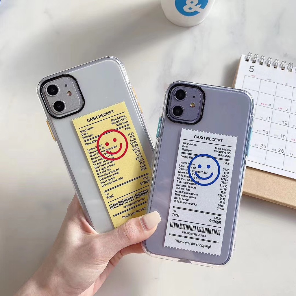 Smiley Receipt Iphone11pro Phone Case Applicable To Apple Xs Max Xr Xs X 7 8 Plus Black Optical Frame Transparent Phone Case Color Key Anti Fall Case Couple Silicone Phone Case Fashion