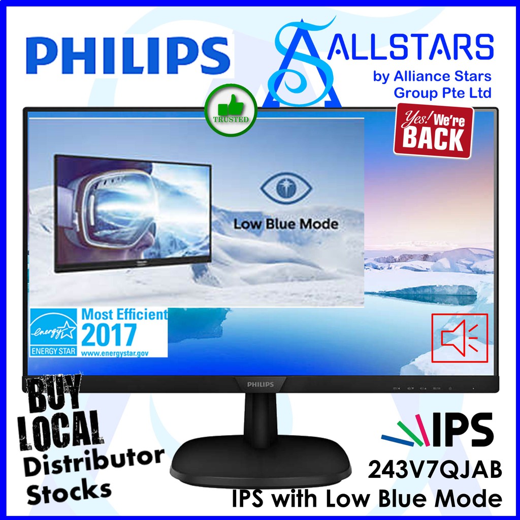 Experiment election Possession Philips 23.8 inch / 24 inch Class 243V7Q / 243V7QJAB IPS Monitor /  HDMI+DP+VGA / Built-In-Speaker (Warranty 3years) | Shopee Singapore