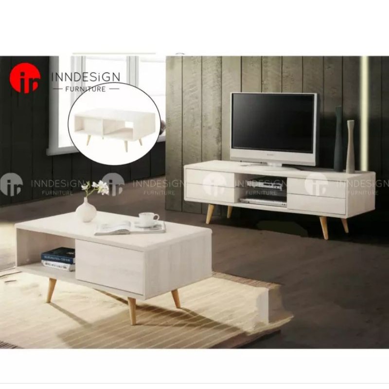 LANVIN 5FT TV CONSOLE / COFFEE TABLE (WHITEWASH) (FREE DELIVERY AND