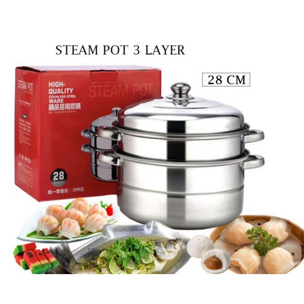 [READY STOCK] Steam Pot 3 Layer 28Cm Shopee Singapore