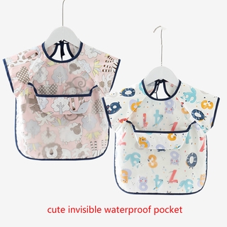 New Baby Kids Toddler Long Sleeve Waterproof Art Smock Feeding Bib Apron Pocket