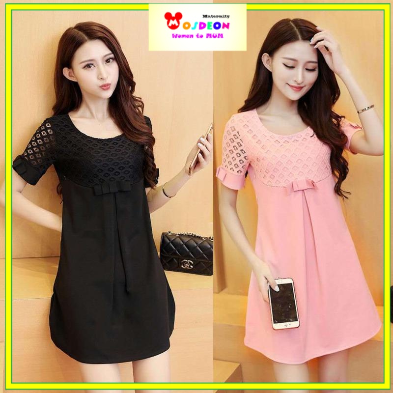 Mosdeon Mesh Bow Short Sleeve Maternity Pregnant Breastfeeding Dress Lengan Pendek Mengandung Hamil Menyusu M Xxl Shopee Singapore