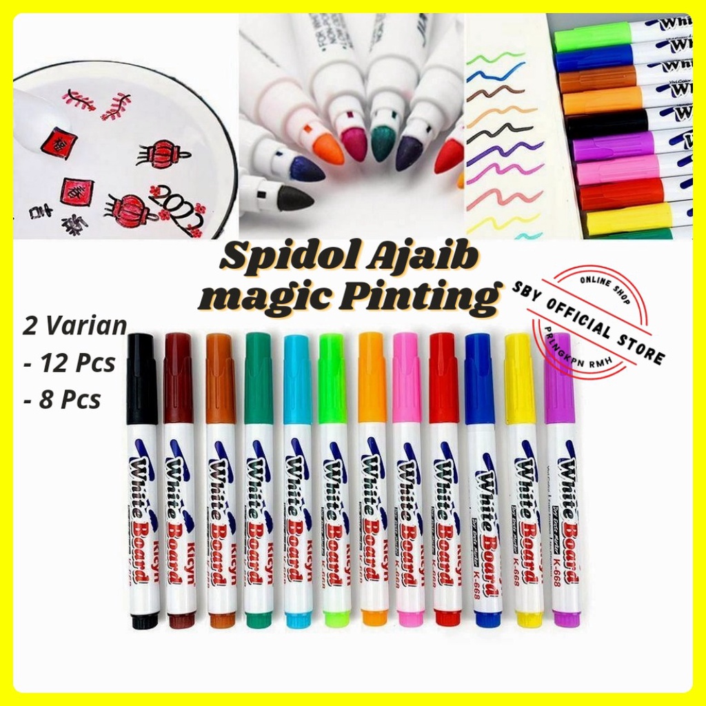 Magic Markers+Bonus Floating Water Drawing Spoon 8/12 Colors Whiteboard
