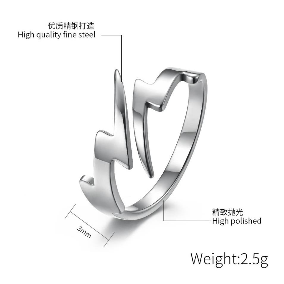 Unisex Minimalist style lightning opening ring personality hollow titanium steel ring qf053