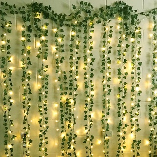 2m Artificial Ivy Leaf Plants Vine / Green Ivy Leaves Artificial Vine Fake Parthenocissus Foliage Leaves /Hanging Garland Home Kitchen Garden Office Wedding Wall Decor