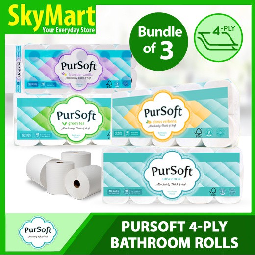 [Bundle of 3] 4Ply PurSoft Green Tea/Unscented/Citrus Scented Toilet