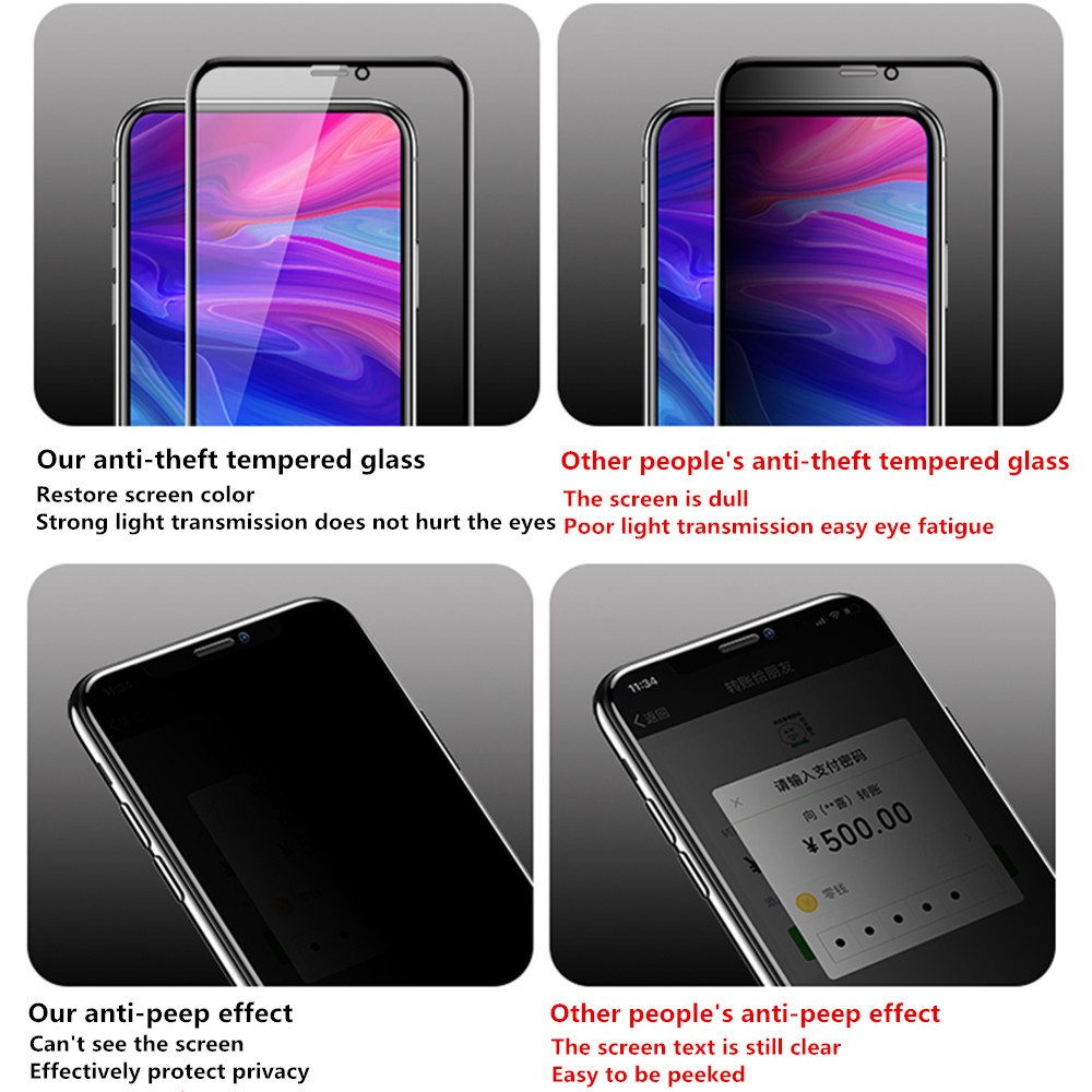 OnePlus 5 5T 6 6T 7 7T 8 8T Pro / Black-edge privacy tempered glass