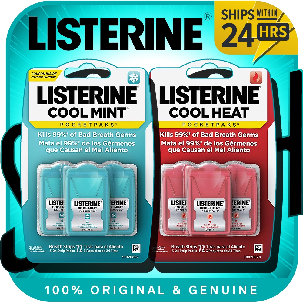 Shop Malaysia Listerine Pocketpaks Cool Mint Cool Heat Breath Strips Kills Bad Breath Germs 24 Strip Per Pack 3 Pack Shopee Singapore