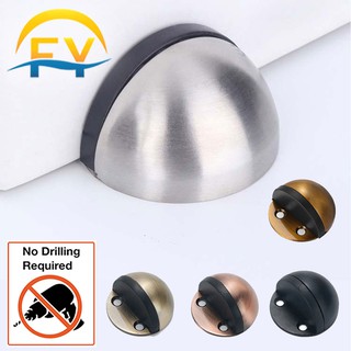 (No Drilling) FY Half Moon Magnetic Door Stopper Stainless Steel Non Punching Floor Mounted