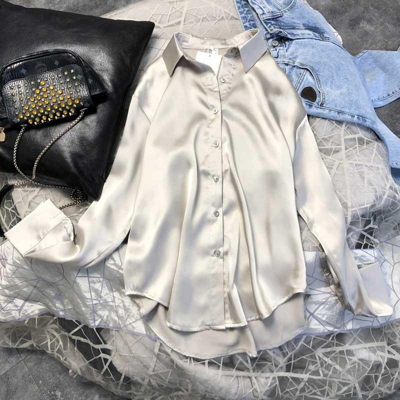 white satin silk blouse