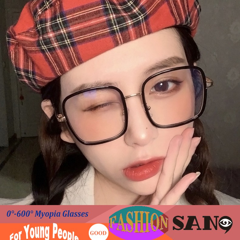 【0600 Myopia Glasses】Korean Ulzzang Square Antiblue Nearsighted
