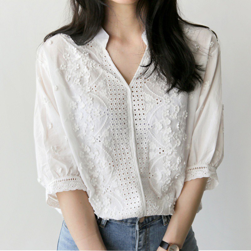 white baggy long sleeve top