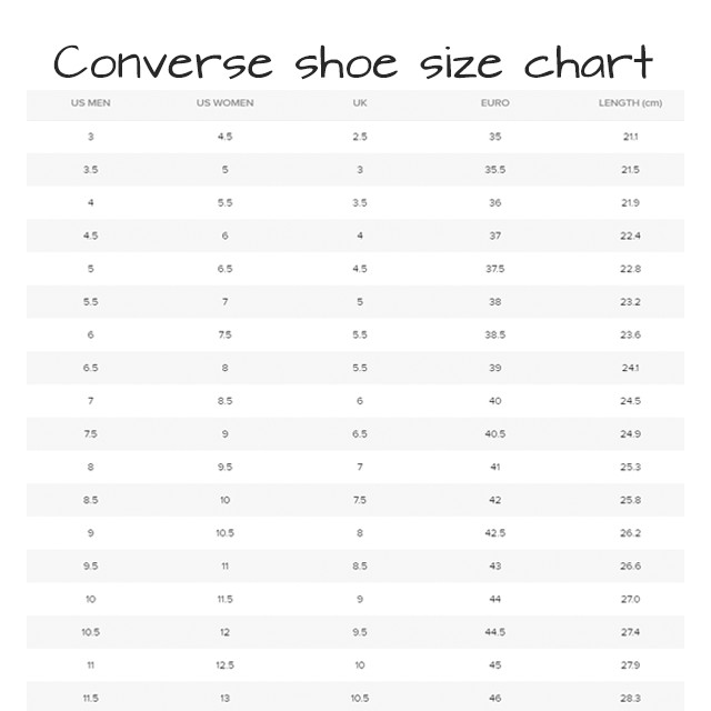 converse korea size chart
