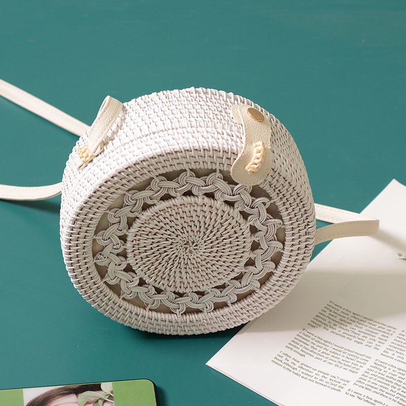 round rattan bag white