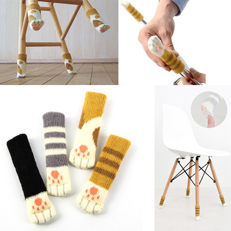 16pcs Cat Paw Chair Leg Covers Knitted Furniture Feet Socks Non