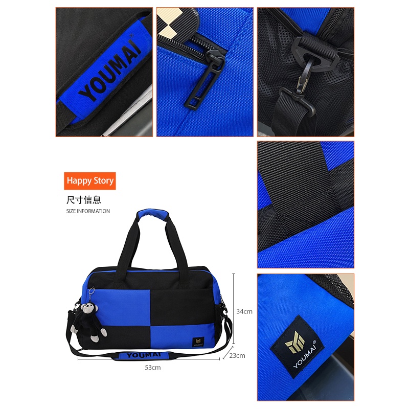 With Shoe Storage Travel Duffel Bag Korean Fashion Luggage Duffle Bag Hand Carry Large Capacity Weekender Bag Casual Waterproof Dry Wet Item Separation Gym Bag For Men Suitable for crossbody shoulder