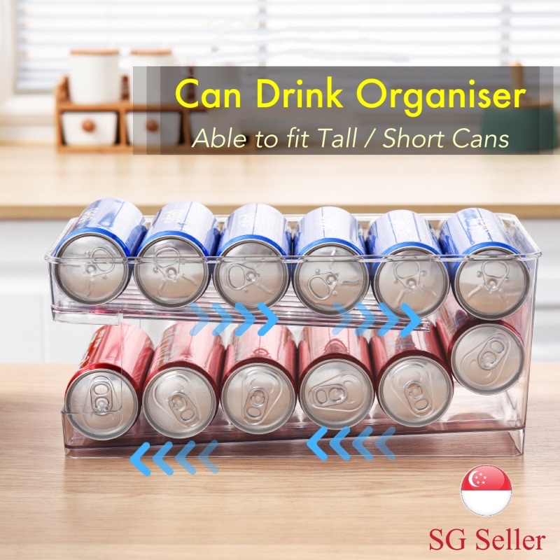 SG Stock Can Drinks Fridge Organiser 2 Layers Rollers Beer Soda Tea ...