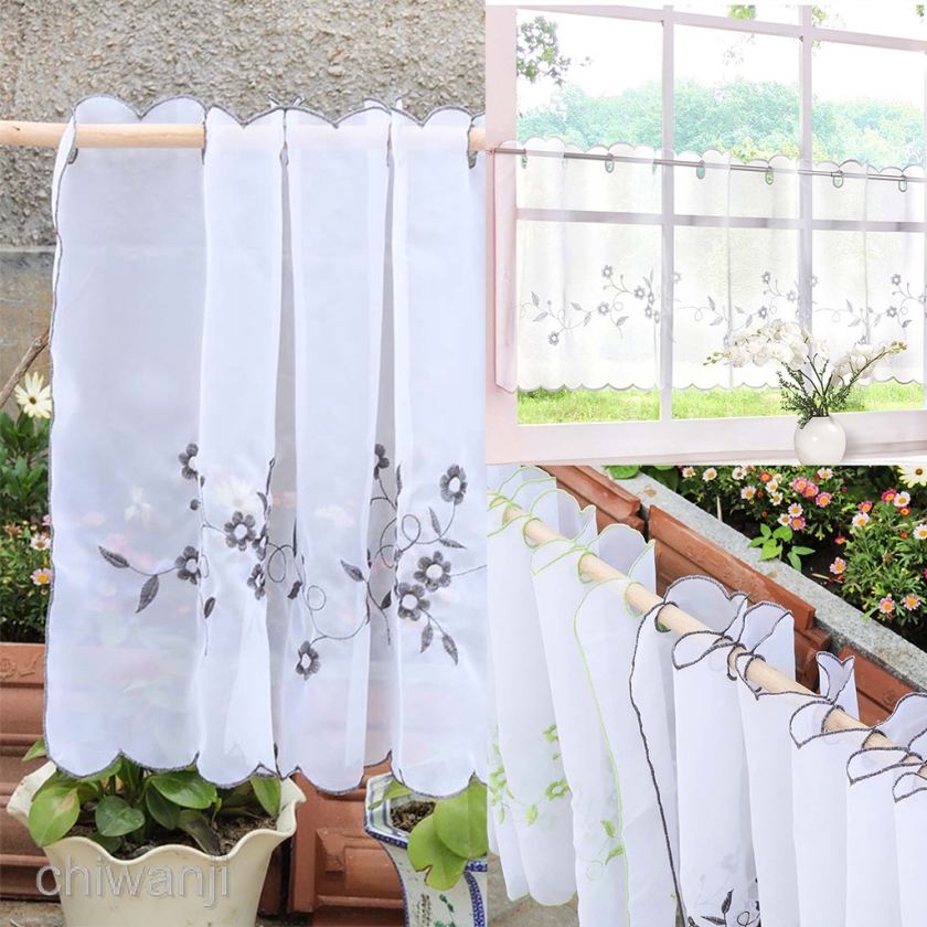 Embroidered Lace Half Valance Eyelet Tier Curtains Kitchen Window Treatment 