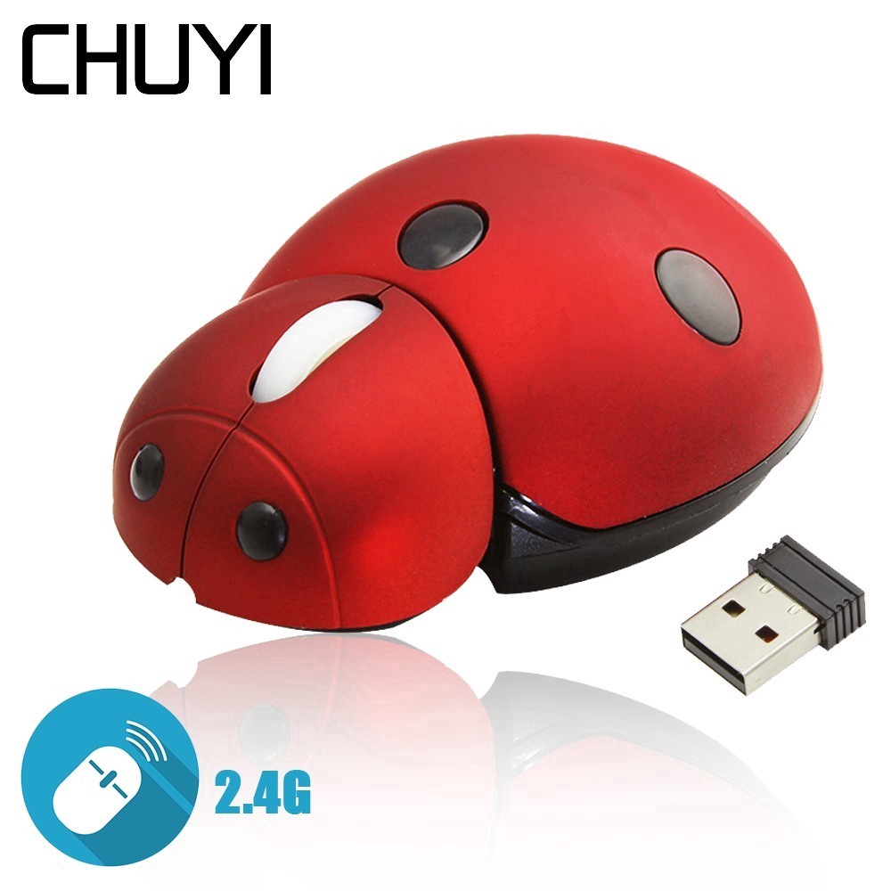 CHUYI Wireless 2.4G Mini Ladybug Mouse Cute Cartoon Usb 3000 DPI Laser 3D Mice Computer Mouse