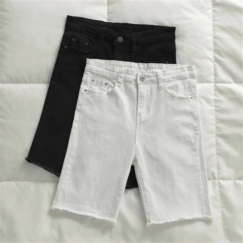 white denim shorts knee length