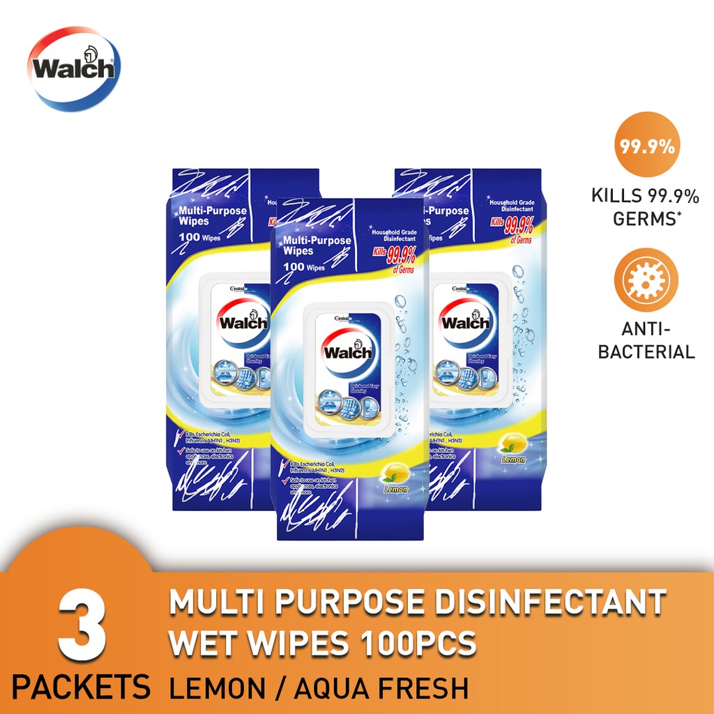 Walch Multi Purpose Disinfectant Wet Wipes 100pcs x 3 Packets Shopee