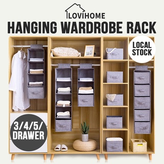 SG Hanging Wardrobe Organizer 3-5 Layer Drawer Box - Foldable Closet Cloth Rack Clothes Storage Bag Organiser