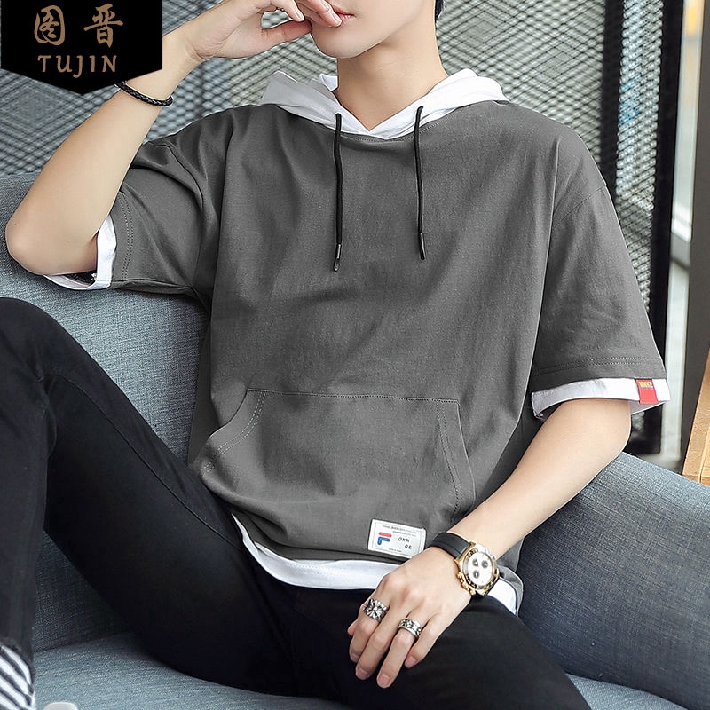 mens short sleeve hooded shirt