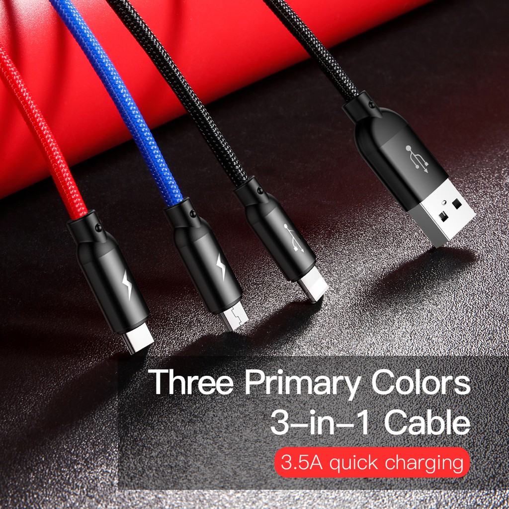 Baseus 3-in-1 Charging Cable 3.5A Cable (iOS Micro Type-C Type C) Multi USB  | Shopee Singapore