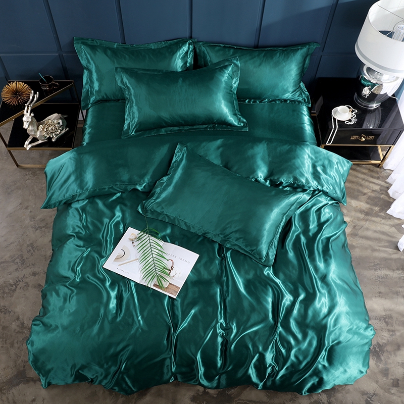 Silk Summer 4pcs Smooth Luxury Emerald, Emerald Green Bedding King Size