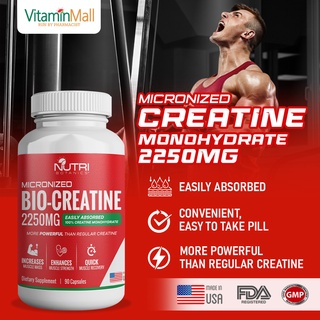 Nutri Botanics Creatine Monohydrate 2250mg – Workout Supplement, Bigger Muscle, Boost Physical Performance - 90 Capsule