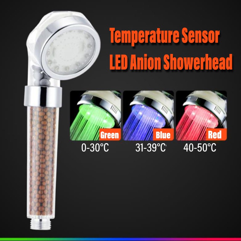 Temperature Controlled Color Changing LED Showerhead Handheld Shower