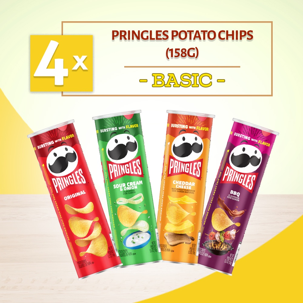 [Bundle of 4] Pringles Potato Crisp Chips Original, Sour Cream & Onion
