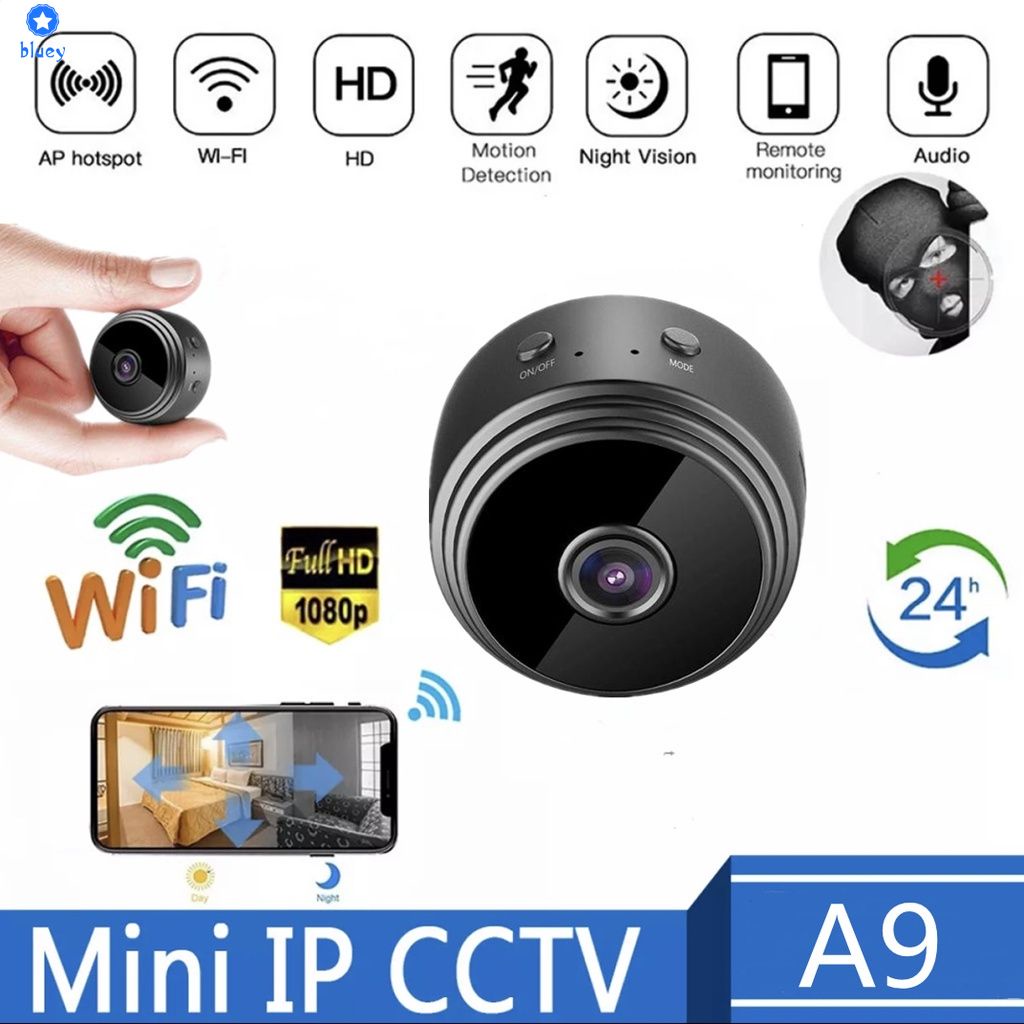 1080P HD A9 Hidden Camera Spy Camera Mini Camera CCTV Camera Wifi Connect to Cellphone Wireless WiFi IP Network Monitor webcam Security Camera home living DVR Night Vision Camera 【Bluey】