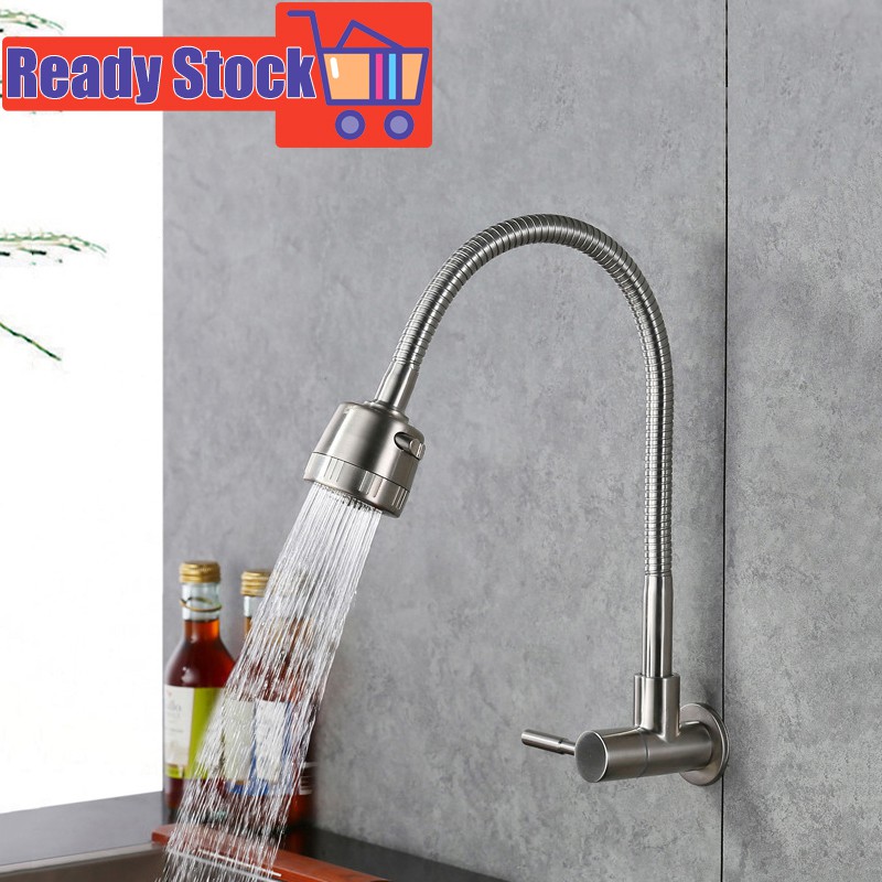 304 Stainless Steel Flexible Sink Faucet Wall Mounted Kitchen Cold Water Tap Ee Singapore - Wall Mounted Kitchen Sink Faucet