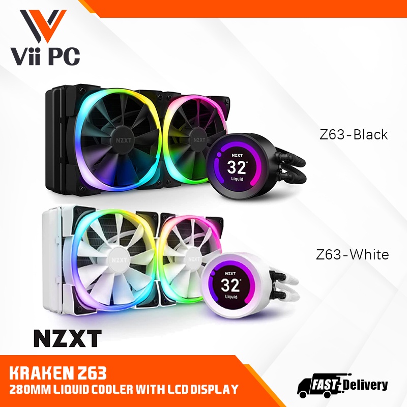 NZXT-RL-KRZ63-01 Kraken Z63 RGB 280mm Liquid Cooler With LCD Display ...