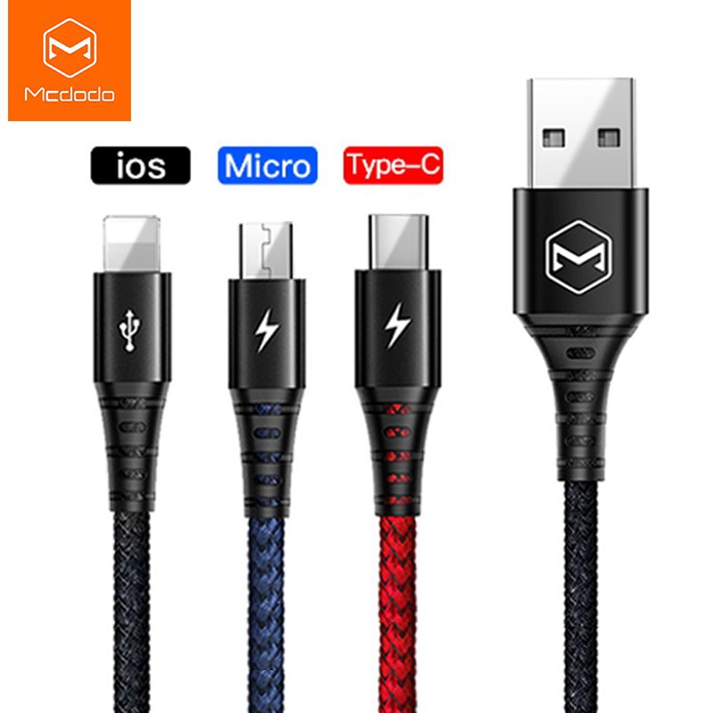 MCDODO USB Charging Cable 3 in 1 Cable (W/O Packaging) Shopee Singapore
